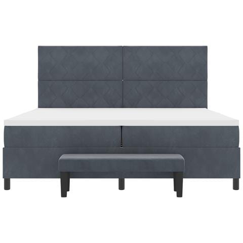 Letto a Molle con Materasso e Panca Grigio Scuro 200x200 cm Velluto - Foto 9