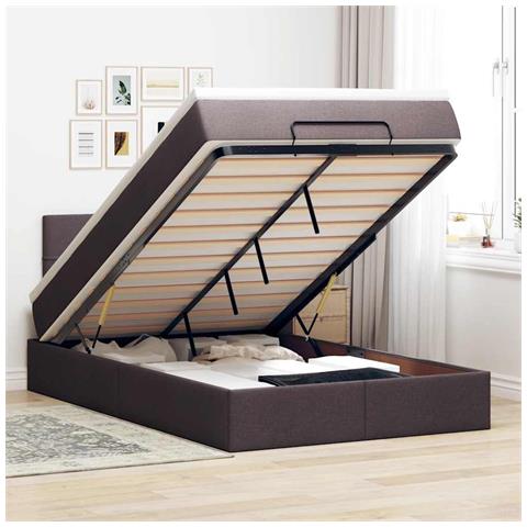 Pouf Letto con Materasso Marrone Scuro 120x200 cm in Tessuto - Foto 2