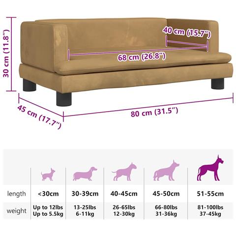 Lettino per Cani Marrone 80x45x30 cm in Velluto - Foto 7