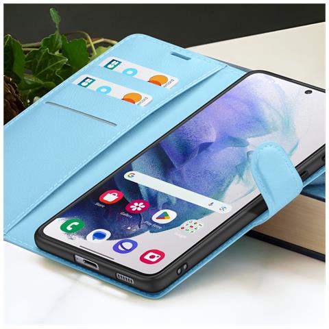 Custodia A Portafoglio Per Galaxy S21 Con Funzione Di Supporto E Linguetta Magnetica, Azzurro - Foto 2