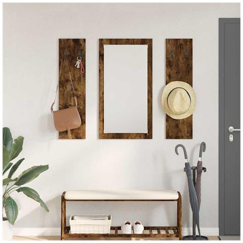 Appendiabiti a muro con specchio Rovere fumo 96 x 1.5 x 90 cm - Foto 2