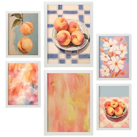 Set Di 6 Stampe Pesche Arancioni In Dipinti Decorativi Estetici Per Il Tuo Soggiorno, Camera Da Letto, Casa A3 & A4 Cornice Bianca - Foto 1