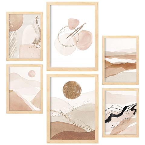 Set Di 6 Stampe Collezione Di Poster Astratti Del Deserto Con Estetica Collage Per La Decorazione D'interni A3 & A4 Telaio In Legno Chiaro - Foto 1