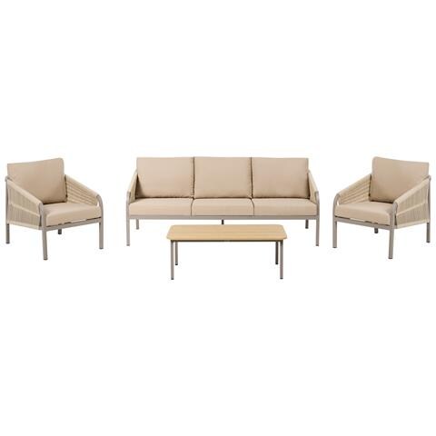 Set Da Giardino Con Tavolo 5 Posti Murato Metallo Beige - Foto 2