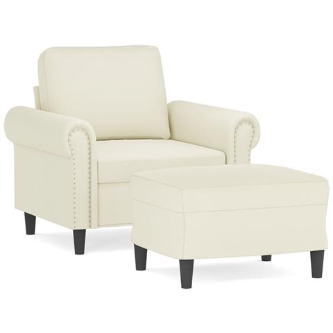 Poltrona con Poggiapiedi Crema 60 cm in Velluto - Foto 1