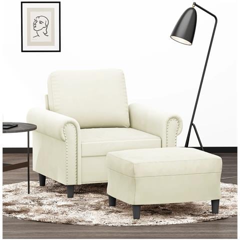 Poltrona con Poggiapiedi Crema 60 cm in Velluto - Foto 2