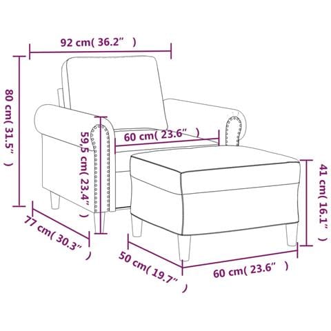 Poltrona con Poggiapiedi Crema 60 cm in Velluto - Foto 7