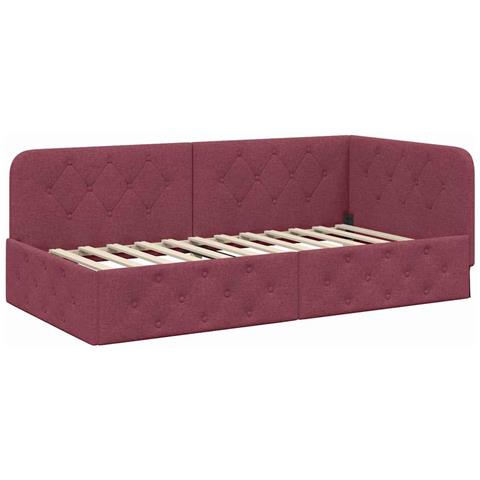 Cornice del letto ad angolo Rosso Vino 90 x 190 cm Tessuto - Foto 1