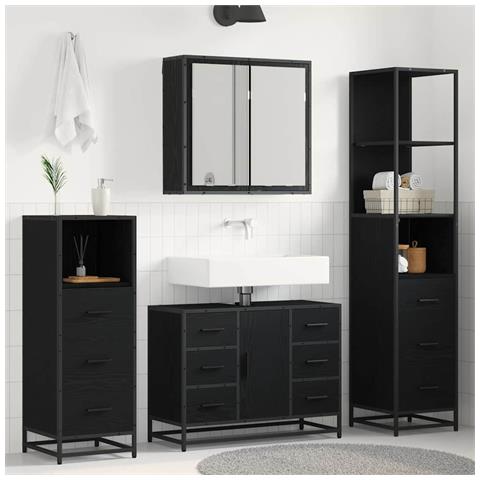 Set di mobili per il bagno 3 pcs Rovere Nero Legno multistrato - Foto 2