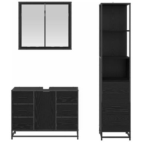 Set di mobili per il bagno 3 pcs Rovere Nero Legno multistrato - Foto 9