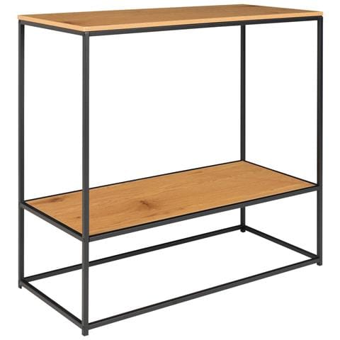 Consolle Vita A 2 Ripiani Effetto Rovere Con Struttura In Acciaio Nero, 80×36×80 Cm - Foto 2