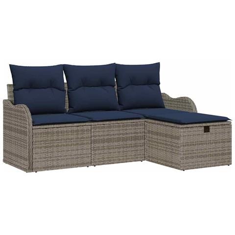Set Divano da Giardino 4 pz 3-Numero di posti Grigio e Blu Navy - Foto 1