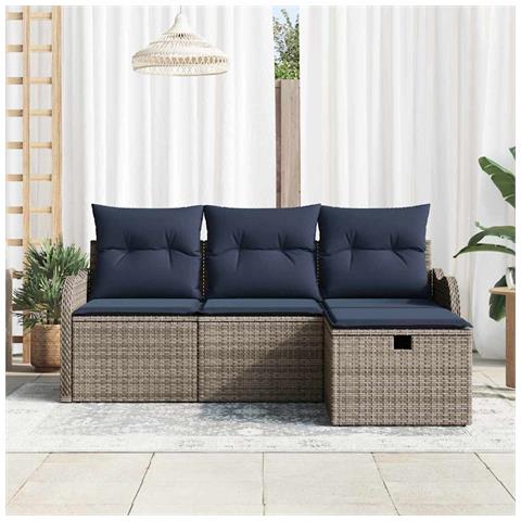Set Divano da Giardino 4 pz 3-Numero di posti Grigio e Blu Navy - Foto 9