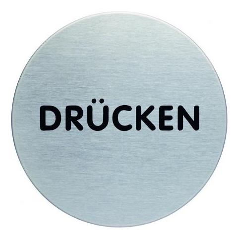 Cartello Tondo 65mm Scritta Drucken Acciaio Spazzolato Tedesco Argento - Foto 1