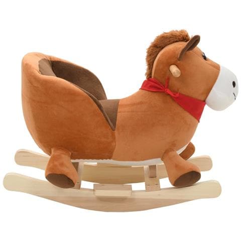 Cavallo a Dondolo con Schienale in Peluche 60x32x50 cm Marrone - Foto 2