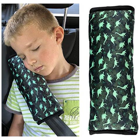 Almohadilla ® Para Coche Con Dibujos De Dinosaurio Para Niños - Lavable A Máquina - Suave, Tacto De Peluche - Funda De Cinturón, Almohadilla De Cinturón, Almohada De Viaje - 30x12cm - Foto 1