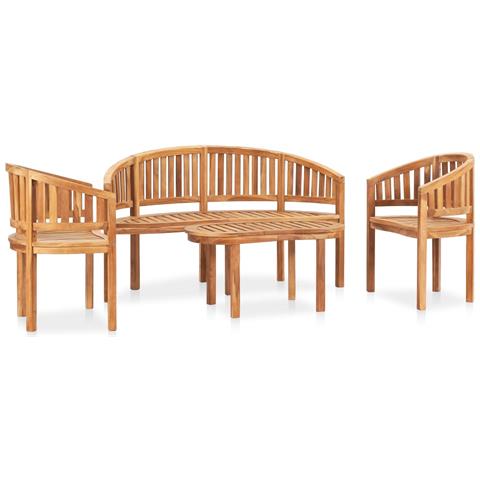 Set Salotto da Giardino 4 pz Design Curvo in Massello di Teak - Foto 10