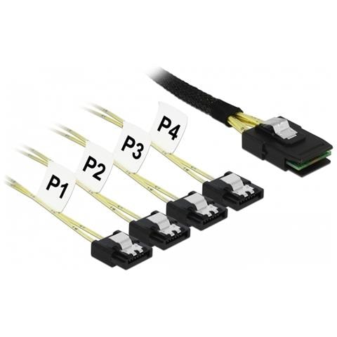 Kabel Mini SAS SFF-8087 > 4 x SATA 7 Pin 0,5 m Metall - Foto 1