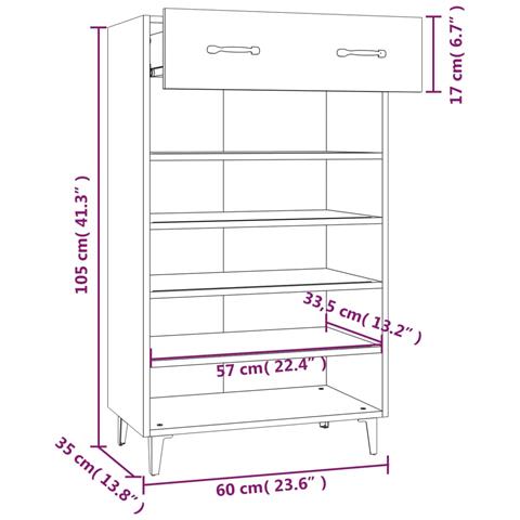 Scarpiera Grigio Sonoma 60x35x105 Cm In Legno Multistrato - Foto 13