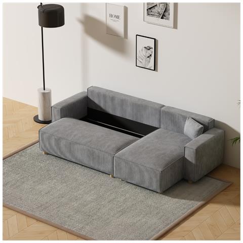 Cosy Divano Angolare Trasformabile In Velluto A Coste Grigio Chiaro - Foto 2
