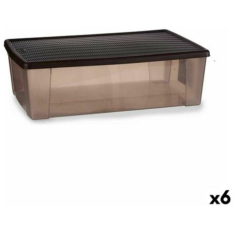 Scatola Portaoggetti Con Coperchio Elegance Marrone Plastica 30 L 38,5 X 17 X 59,5 Cm (6 Unità) - Foto 1