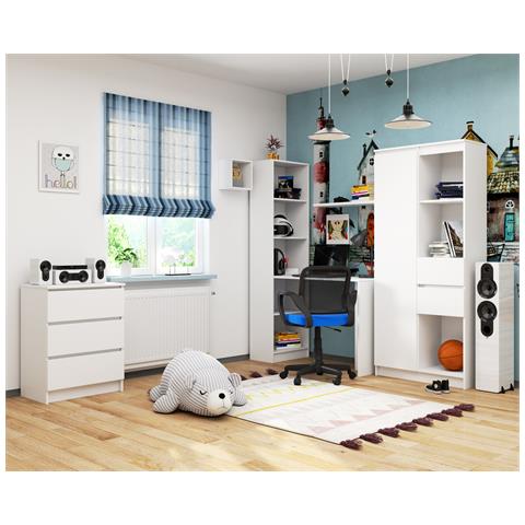 Scrivania SMART con libreria, 125x50x180 cm, Colore Bianco - Foto 4