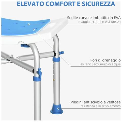 Sgabello Per Doccia In Alluminio Con Altezza Regolabile E Piedini Antiscivolo A Ventosa, Blu - Foto 6