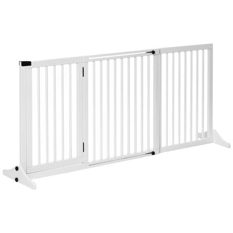 Cancellino Per Cani Taglia Regolabile A 3 Pannelli, In Legno Di Pino, 113-166x36x71 Cm, Bianco - Foto 1