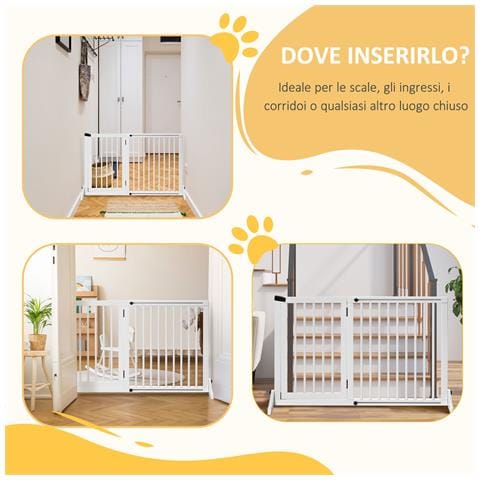 Cancellino Per Cani Taglia Regolabile A 3 Pannelli, In Legno Di Pino, 113-166x36x71 Cm, Bianco - Foto 6