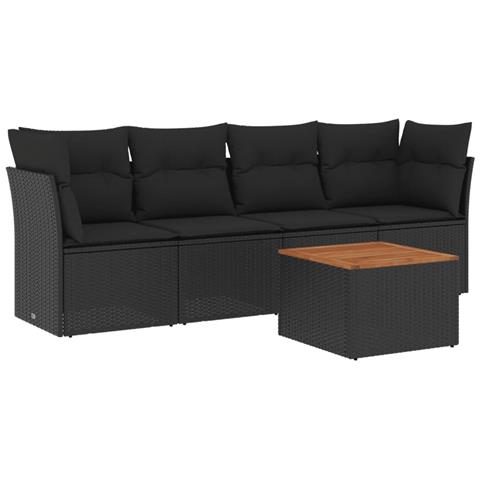 Set Divani da Giardino 5 pz con Cuscini in Polyrattan Nero - Foto 1