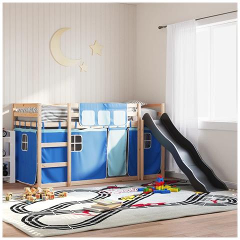 Letto A Castello Con Scivolo E Tende Blu 90x190 Cm - Foto 1