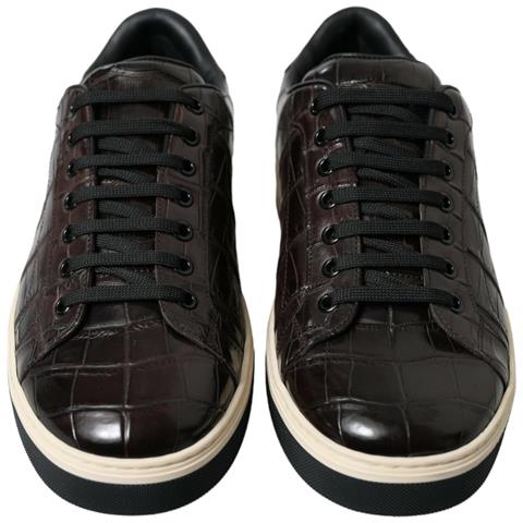 Scarpe Da Ginnastica Casual Da Uomo Pelle Esotica Coccodrillo Marro... - Foto 2