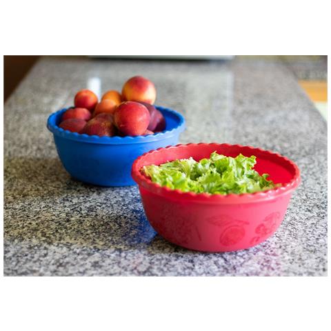 Kit 2 Pezzi Recipiente Insalatiera Multiuso Rotonda Rossa E Blu. Ciotola Con Una Capienza Di 2.5 L - Foto 2