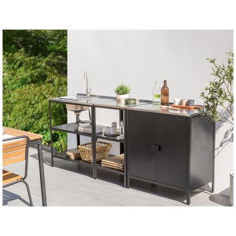 Set Cucina Da Esterno 3 Elementi Con Lavello Vilama Metallo Nero - Foto 1