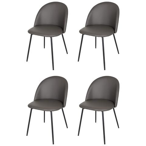 Set 4 Sedie Sala Da Pranzo Luna Gambe In Acciaio Nero Opaco, Finta Pelle Antracite - Foto 1