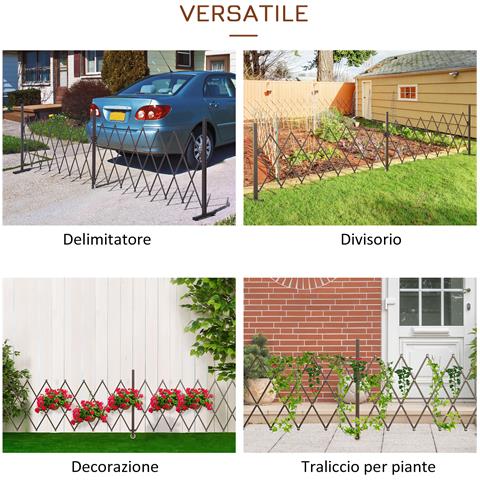 Recinzione Estensibile Autoportante in Acciaio e Alluminio, Larghezza 52-405 cm, Marrone scuro - Foto 6