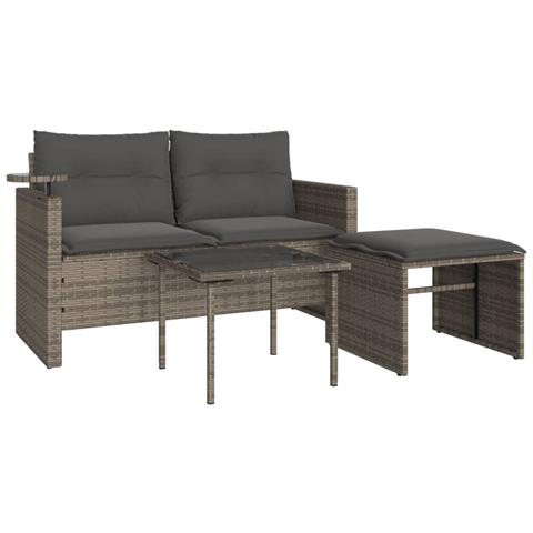 Set Divani Da Giardino 3 Pz Con Cuscini Grigio In Polyrattan - Foto 2