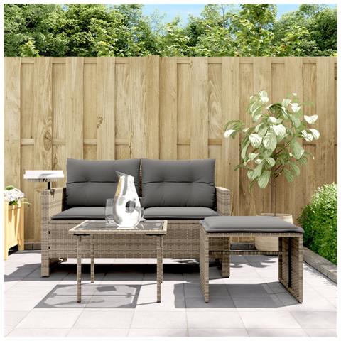 Set Divani Da Giardino 3 Pz Con Cuscini Grigio In Polyrattan - Foto 3