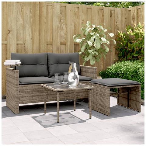 Set Divani Da Giardino 3 Pz Con Cuscini Grigio In Polyrattan - Foto 1