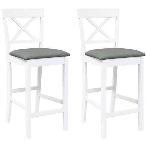 Sgabelli Da Bar Con Cuscini 2 Pz Bianco Legno Massello Di Hevea - Foto 1