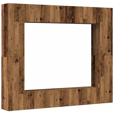 Set Mobile Tv 8 Pz Montato A Parete Legno Antico In Truciolato - Foto 2