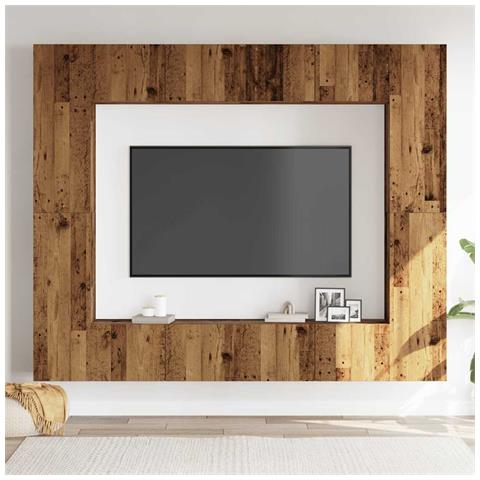 Set Mobile Tv 8 Pz Montato A Parete Legno Antico In Truciolato - Foto 3