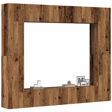 Set Mobile Tv 8 Pz Montato A Parete Legno Antico In Truciolato - Foto 1