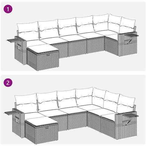 Set Divani Da Giardino 7pz Con Cuscini Grigio Chiaro Polyrattan - Foto 10
