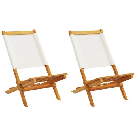 Lusso Casadino -  Sedie Giardino 2pz Bianco Crema Legno Massello Acacia E Tessuto - Foto 2