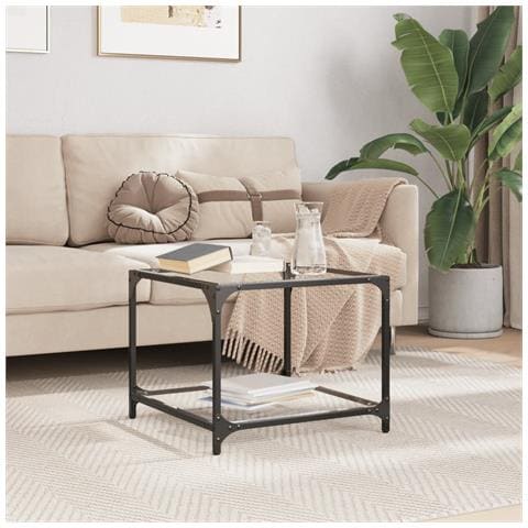 Lusso Casadino - Tavolini Con Piano In Vetro Trasparente 2 Pz 50x50x40cm Acciaio - Foto 1