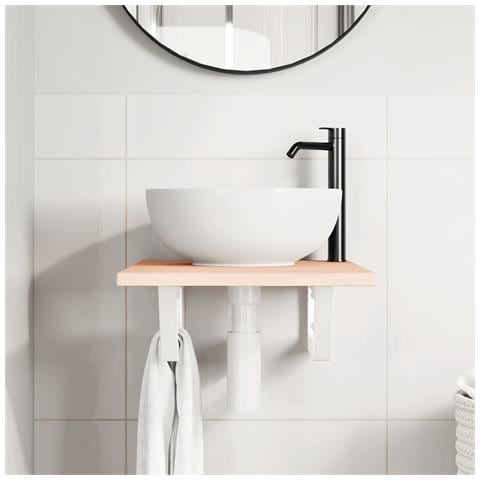 Ripiano A Parete Per Lavabo In Acciaio E Massello Di Rovere - Foto 2