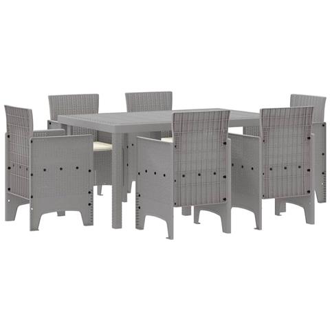 Set da Pranzo da Giardino con Cuscini Grigio Chiaro Polyrattan - Foto 1