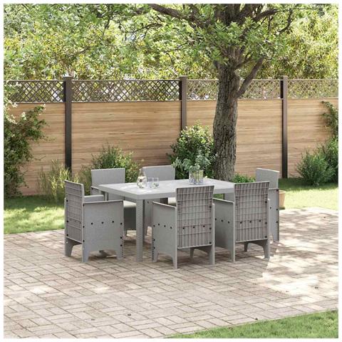 Set da Pranzo da Giardino con Cuscini Grigio Chiaro Polyrattan - Foto 2