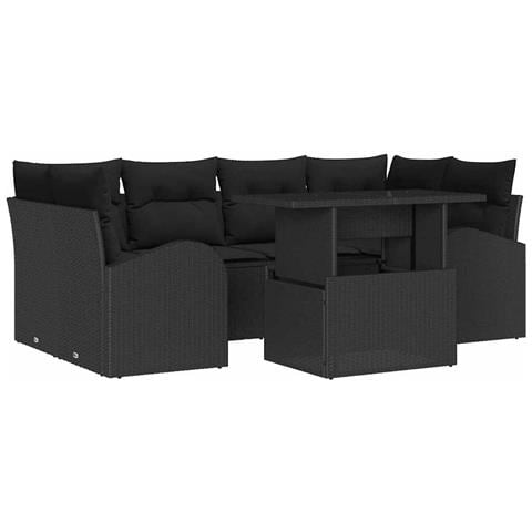Set di 7 divani da giardino con cuscini Nero Polyrattan - Foto 1